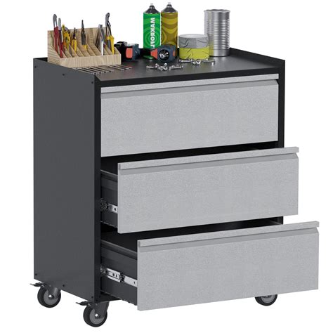 AOBABO Metal Tool Chest Cabinet With 3 Drawers Garage Tool Cabinet On