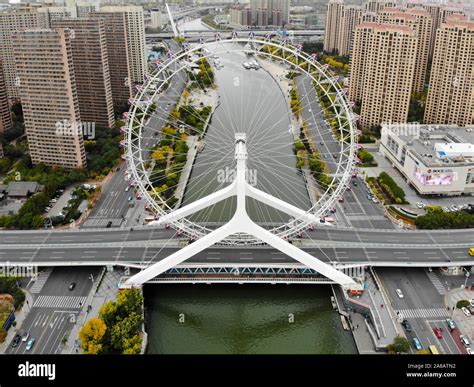 aerial view cityscape  tianjin ferris wheel famous tianjin eye