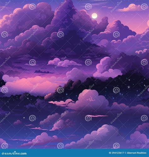 An Illustration of Purple Clouds and Moon in the Night Sky Stock Image ...