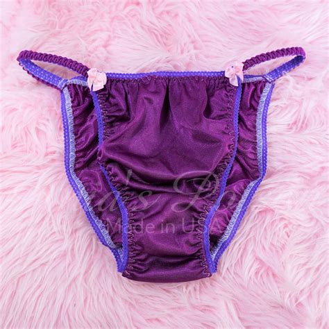 Vintage Style String Bikini Soft ALL Nylon Tricot Bright Purple Shiny Sissy Panties For Men Sz M