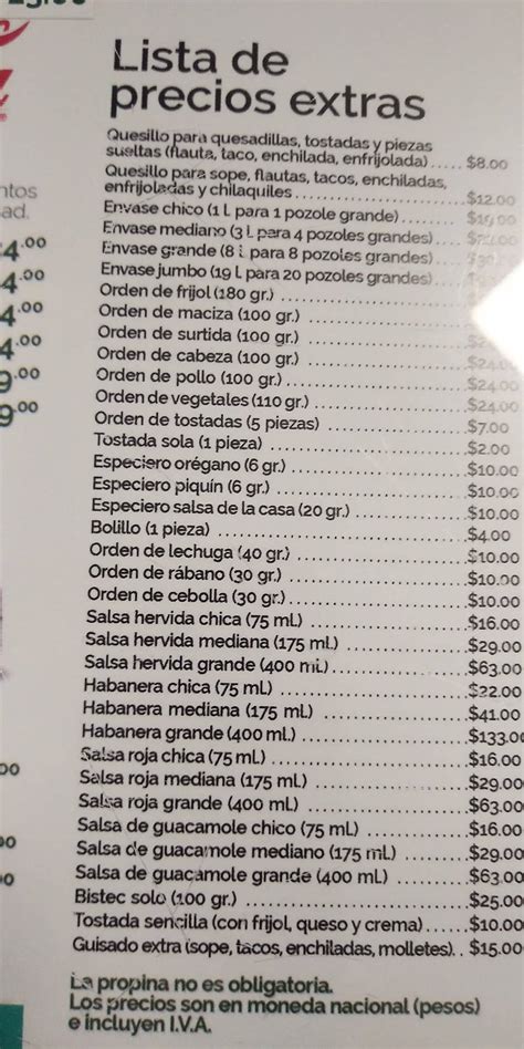 Carta Del Restaurante La Casa Del Toño Mexico Eje 2 Nte 5