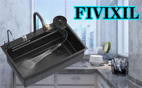 Fivixil Kitchen Sink Flying Rain Waterfall Single Sink Dishwashing Sink