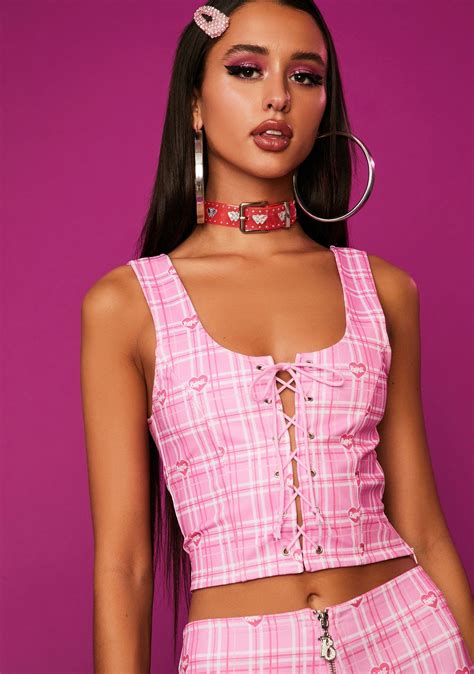 Dolls Kill X Bratz Plaid Lace Up Corset Crop Top Underbust Corset