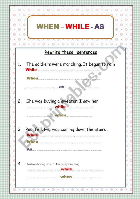 English Worksheets Clauses Of Time When While As