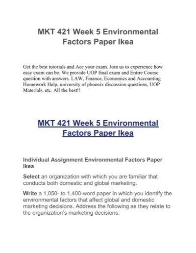 Mkt Week Environmental Factors Paper Ikea Uop Homework Tutorial