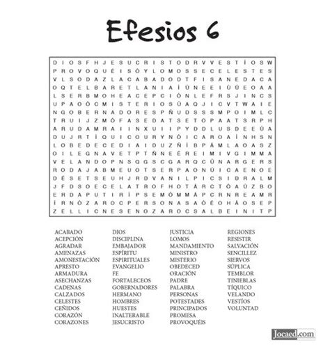 Sopa de Letras Efesios Capítulo 6 Bible stories Words Bible