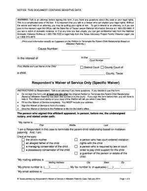 Fillable Online Texaslawhelp Respondent S Waiver Of Service In Mistaken