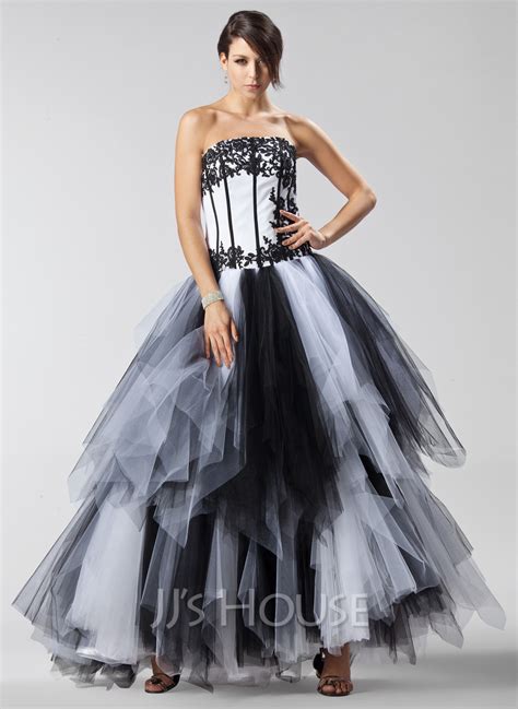 Ball Gown Strapless Floor Length Tulle Quinceanera Dress With Appliques