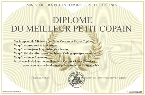 Diplome Du Meilleur Petit Copain