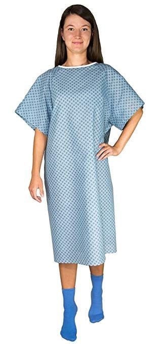 3 Pack Blue Hospital Gown With Back Tie Hospital Patient Gown With Ties