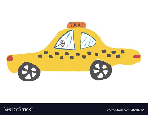 Taxi car children drawing cartoon Royalty Free Vector Image