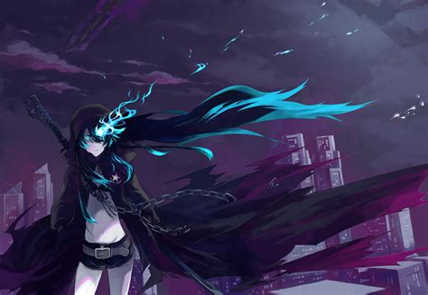 Anime Black Rock Shooter Blue Eyes Long Hair Girl Anime Sword Woman