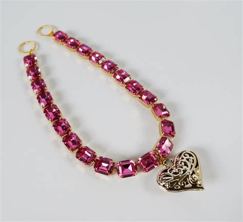 Pink Topaz 18th Century Collet Necklace With Heart Pendant Dames A La