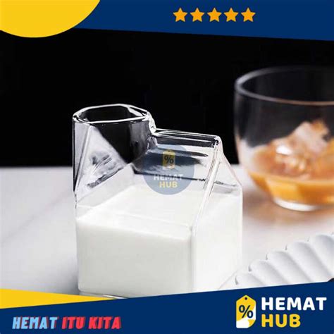 Jual Gelas Kaca Model Kotak Susu Design Milk Box Server 300ml