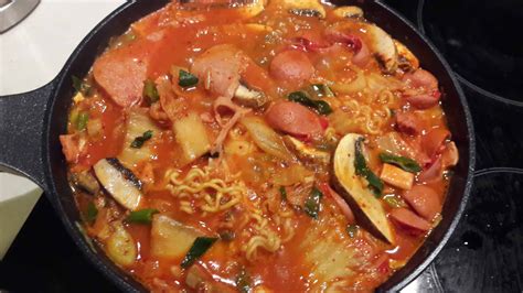 Korean Food Photo Budae Jjigae 부대찌개 And Tteokbokki 떡볶이 On