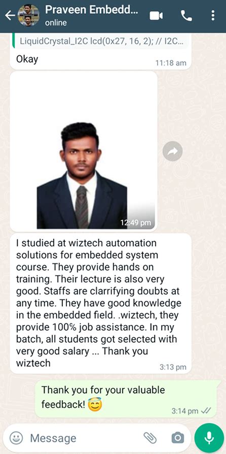 Students Testimonials Embedded System Training