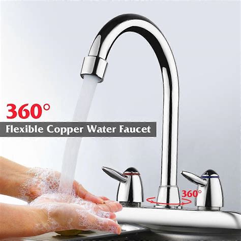 Swivel Bathroom Kitchen Faucet Chrome Two Handle Hot Cold Sink Mixer Tap Sprayer Fruugo UK