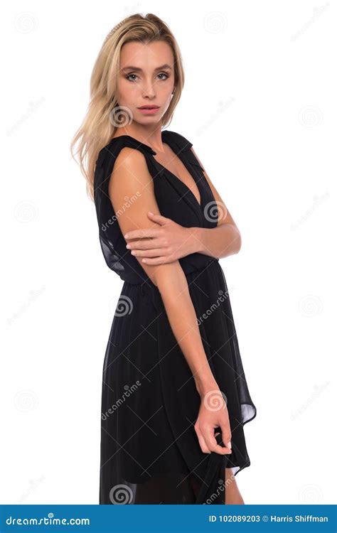 Blonde In A Black Dress Stock Image Image Of Pretty