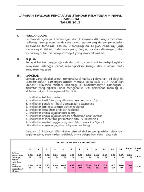 Pdf Laporan Evaluasi Pencapaian Standar Pelayanan Minimal Radiologi