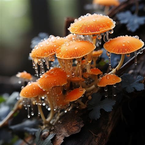 Hongo De Poro Naranja Favolaschia Calocera Que Crece En Madera Foto