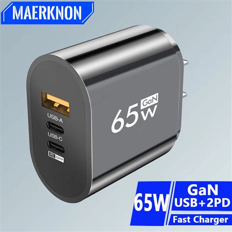 GaN 65W PD USB C Charger Quick Charge 3 0 Type C Fast Charging Adapter