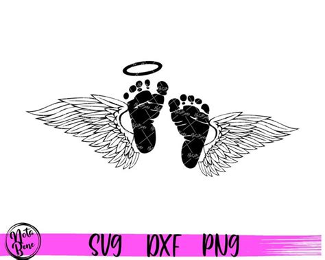 Baby Footprints Svg Angel Wings Halo Svg Newborn Feet Svg Etsy