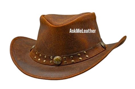 Leather Cowboy Hat Australian Cowboy Hat Handmade Real Leather Cowboy ...