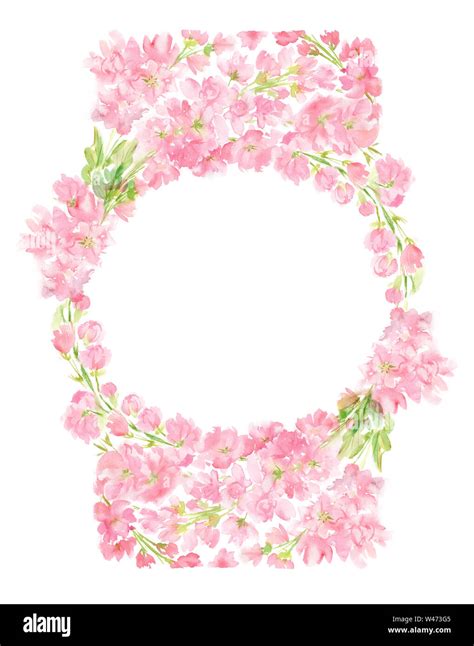 Pink Abstract Floral Watercolor Round Frame Wreath With Pastel Color