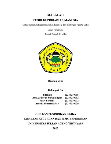 Psikologi Teori Kepribadian Makalah Teori Kepribadian Manusia Untuk