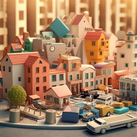 Premium Ai Image There Are Many Small Toy Houses And Cars On The Table Generative Ai