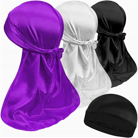 3pcs Silky Durags With 1 Wave Cap Packs For Men Waves Doo