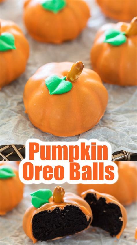 Orange Pumpkin Shaped Oreo Ball Truffles With A Pretzel Stem And Green