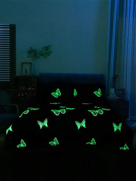 Butterfly Print Glow In The Dark Duvet Cover Set Without Filler Neon