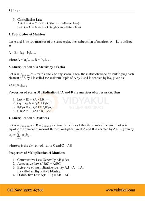 Matrices Formula Sheet