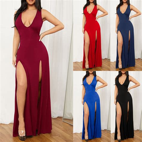 Clearance Yohome Summer Dresses Womens Sexy Deep V Neck High Slit