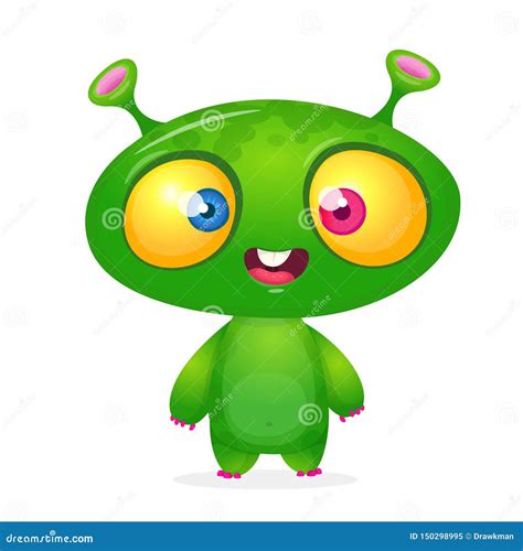 Green Funny Happy Cartoon Alien. Green Vector Alien Character ...