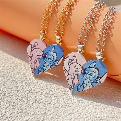 Lilo Stitch Cospay Angel Stitch Best Friends Necklace Couples Love Necklace Heart Pendant