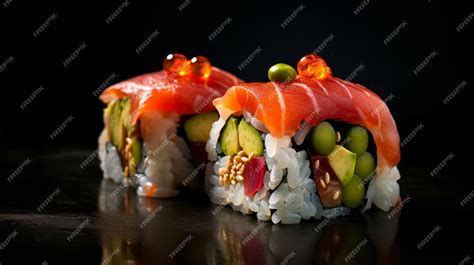 Premium AI Image | Sushi on a black background with a black background