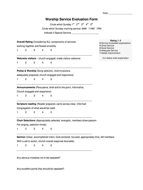 Worship Evaluation Form Fill Online Printable Fillable Blank Pdffiller