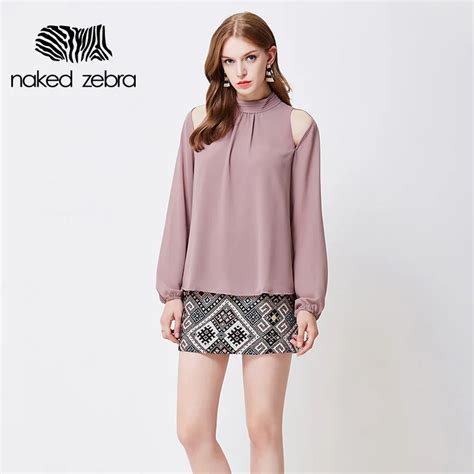 NAKED ZEBRA Female Blouse Tops Pure Long Sleeve Elegant Summer Spring