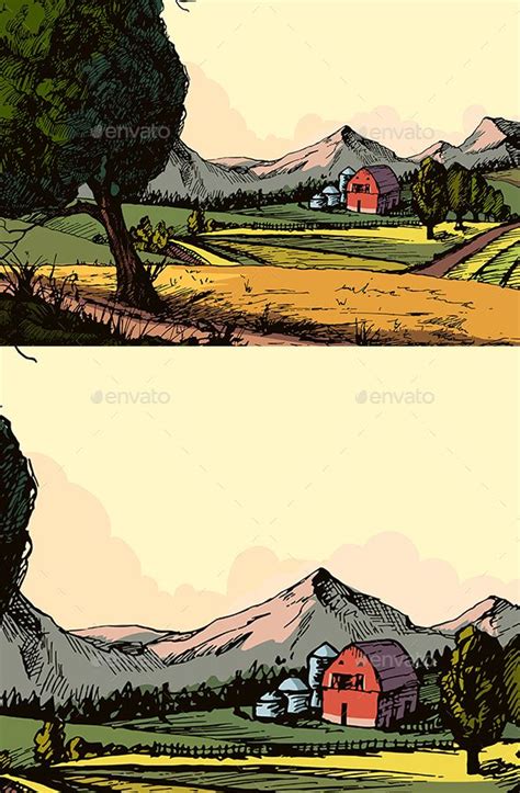 Farm Landscape Hand Drawn | How to draw hands, Landscape, Illustration