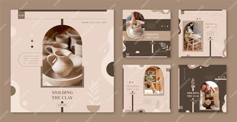 Premium Vector | Flat design pottery atelier instagram posts