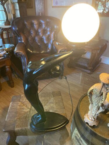 Vintage MCM Art Deco Nude Lady Dancer Sculpture 6 Globe Table Lamp