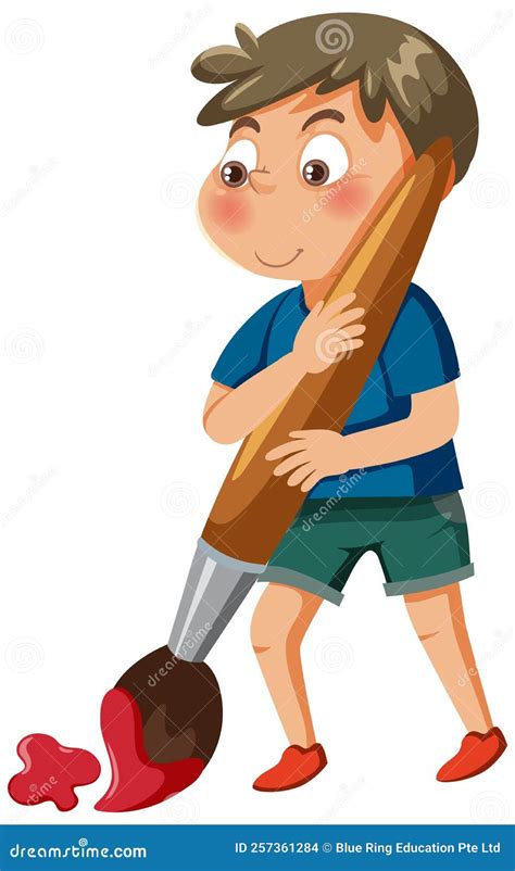 A Boy Holding Paint Brush Stock Vector Illustration Of Mouth 257361284