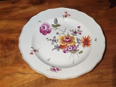 ANTIKER TELLER MEISSEN Porzellan Rosen Bouquet Blumen Knaufzeit