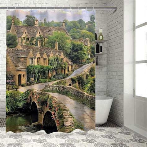 Bciig European Shower Curtain British Village In England Old Stone