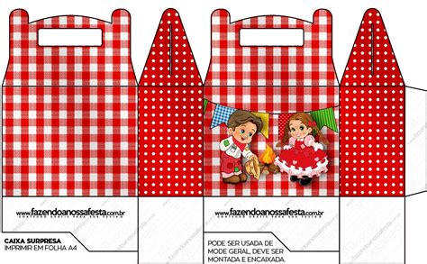 Caixa Lembrancinha Kit Festa Junina Vermelho E Branco Fazendo A Nossa