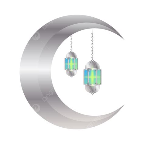 Silver Platinum Lua E Lanterna Ramadan Style Png Islâmico Lua De Prata Ornamento Do Ramadã