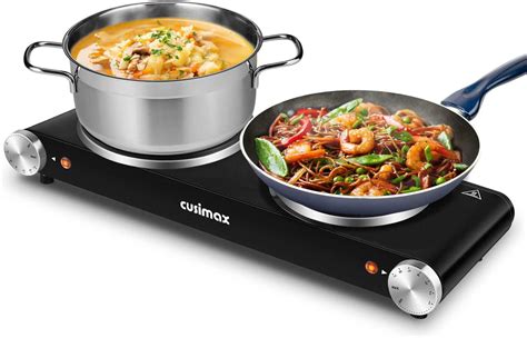 Cusimax Hot Plate For Cooking W Portable Electric Double Burner Countertop Cooktop Cast Iron
