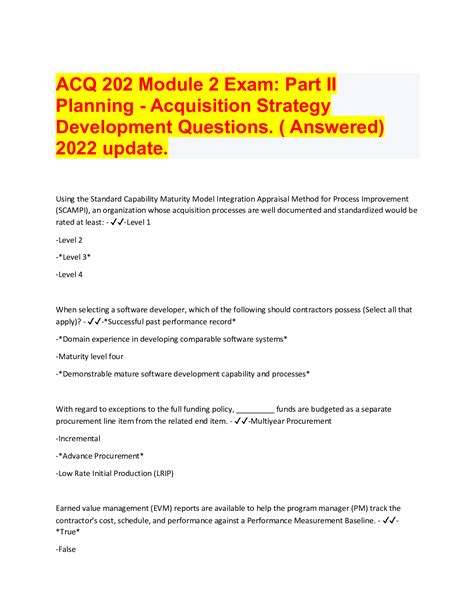 ACQ 202 Module 2 Exam Part I Planning Acquisition Strategy